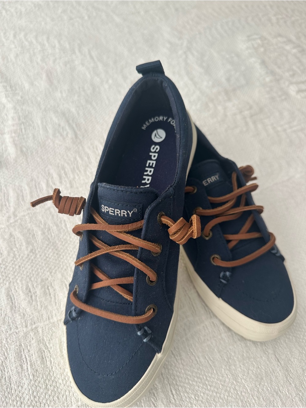 Sperry Navy Canvas Sneakers with Brown Laces